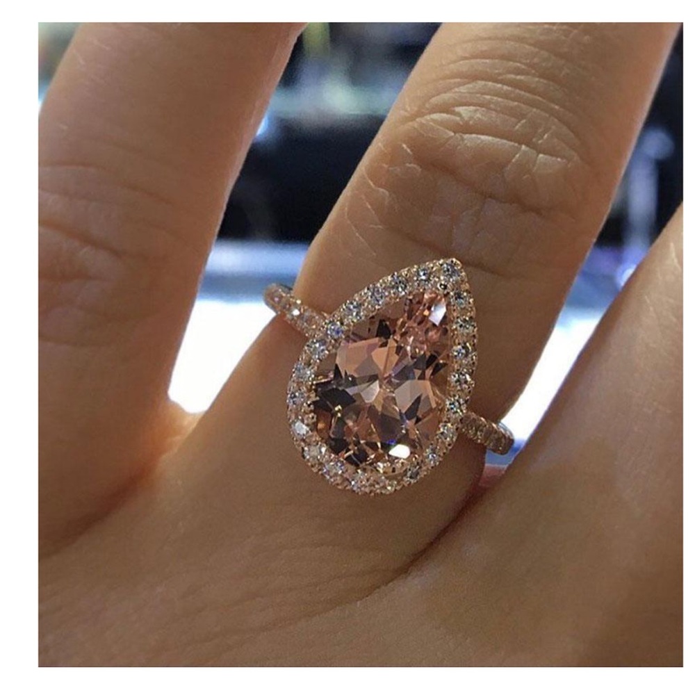18K Rose Gold Filled Halo Morganite Ring - Picture 3 of 5